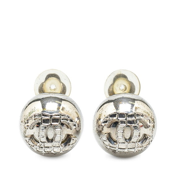 CHANEL Authentic Silver Logo Earrings